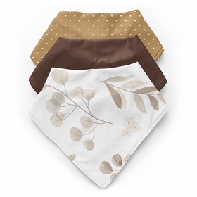 Botanical Taupe Collection Fabric Bandana Baby Bibs - 3 Pack Set