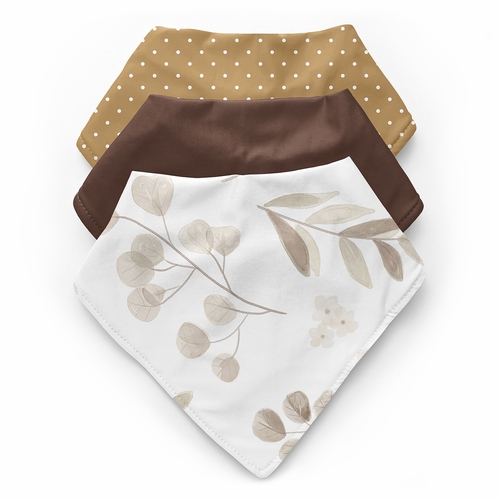 Botanical Taupe Collection Fabric Bandana Baby Bibs - 3 Pack Set