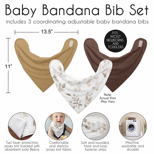 Botanical Taupe Collection Fabric Bandana Baby Bibs - 3 Pack Set - alt image 2