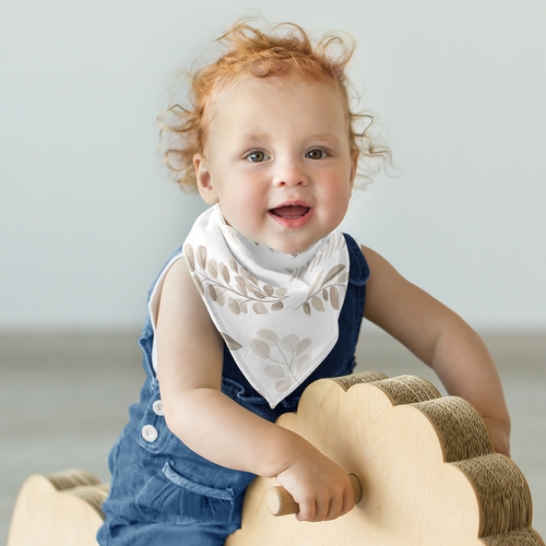 Botanical Taupe Collection Fabric Bandana Baby Bibs - 3 Pack Set - alt image 3