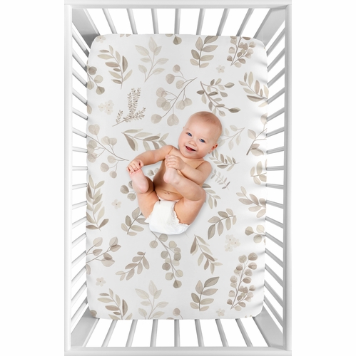 Botanical Taupe Collection Mini Crib Sheet - alt image 2