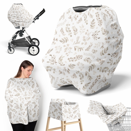 Botanical Taupe Collection Multi Use Baby Car Seat and Nursing Cover