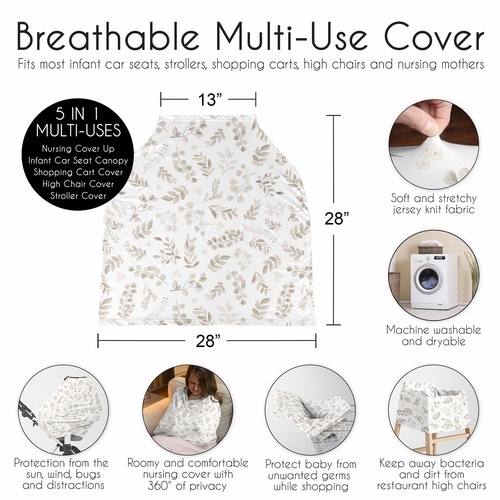 Botanical Taupe Collection Multi Use Baby Car Seat and Nursing Cover - alt image 5