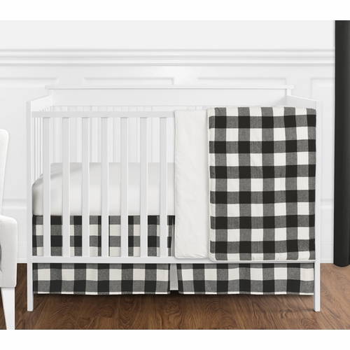 Buffalo Check Black and White 4 Piece Bumperless Crib Bedding