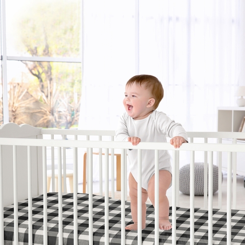 Buffalo Check Black and White Crib Sheet - alt image 1