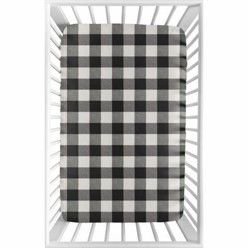 Buffalo Check Black and White Mini Crib Sheet - alt image 1