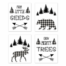 Buffalo Check Black and White Wall Art Prints - Set of 4