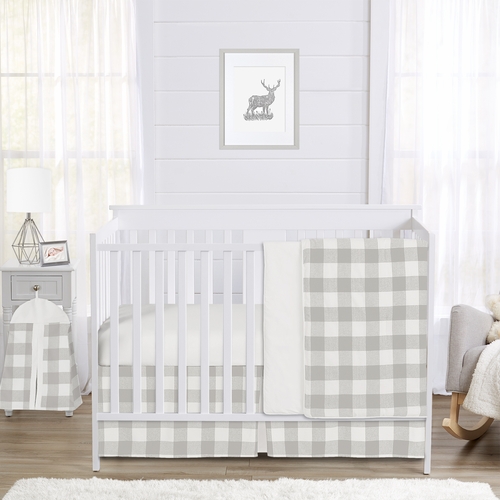 Buffalo Check Grey and White 4 Piece Bumperless Crib Bedding