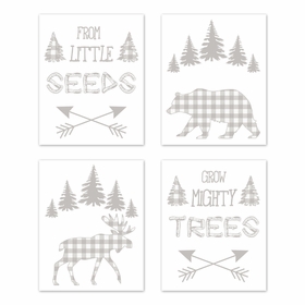 Buffalo Check Grey and White Wall Art Prints - Set of 4
