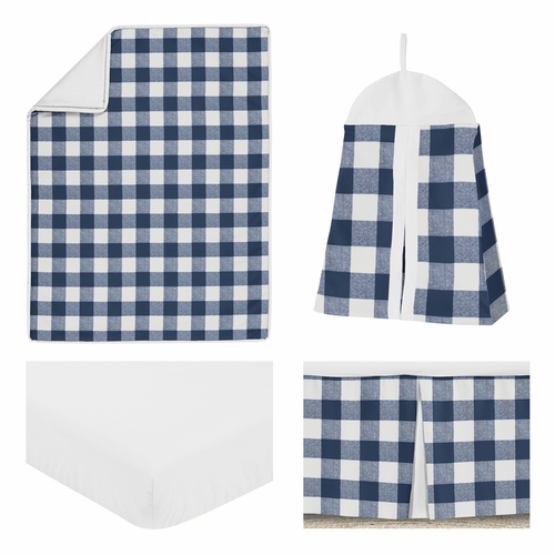 Buffalo Check Navy Blue and White 4 Piece Crib Bedding - alt image 1