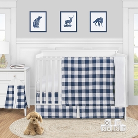 Buffalo Check Navy Blue and White 4 Piece Crib Bedding