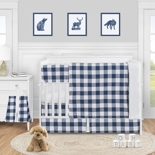 Buffalo Check Navy Blue and White 5 Piece Crib Bedding