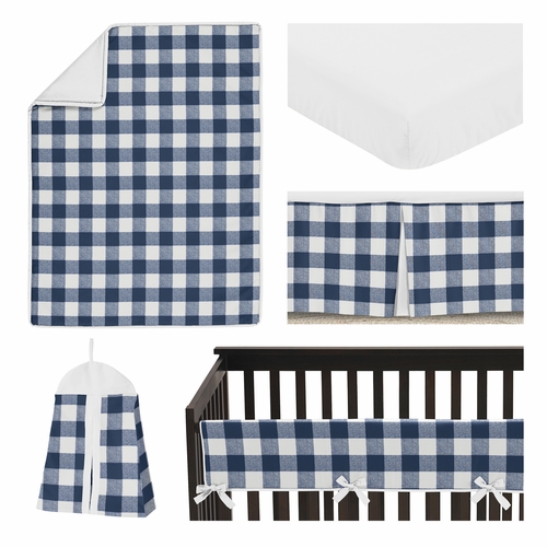 Buffalo Check Navy Blue and White 5 Piece Crib Bedding - alt image 1