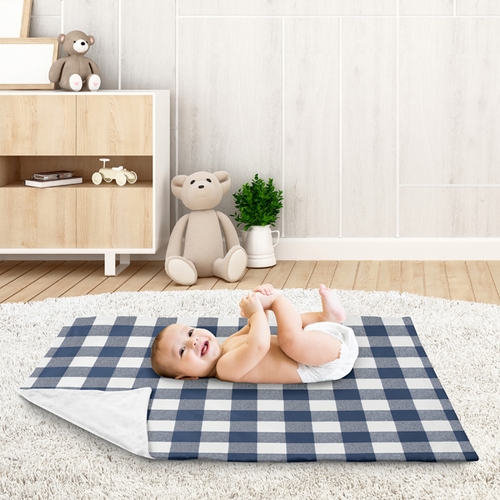 Buffalo Check Navy Blue and White Baby Blanket - alt image 3