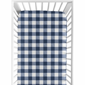 Buffalo Check Navy Blue and White Crib Sheet