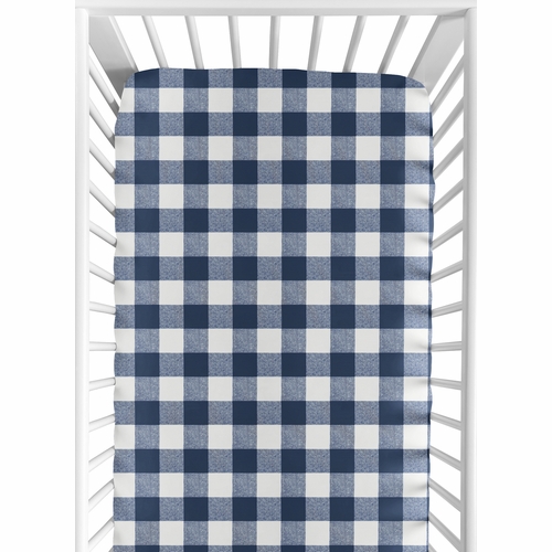 Buffalo Check Navy Blue and White Crib Sheet