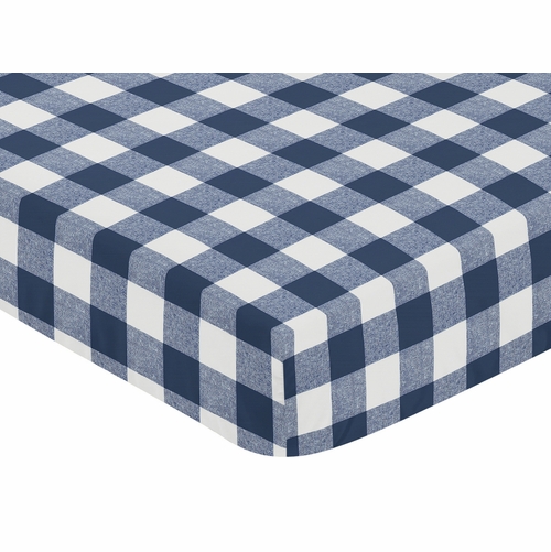 Buffalo Check Navy Blue and White Crib Sheet - alt image 2