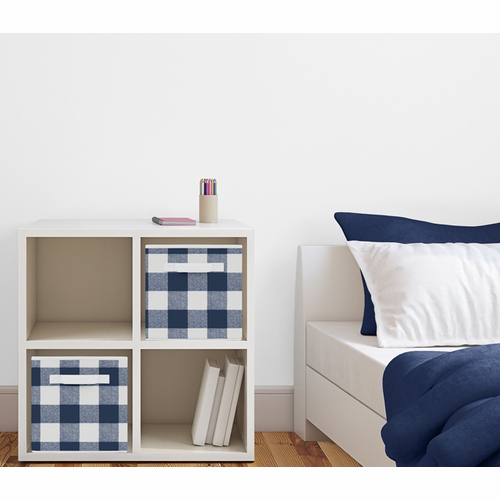 Buffalo Check Navy Blue and White Foldable Fabric Storage Bins - alt image 1
