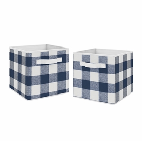 Buffalo Check Navy Blue and White Foldable Fabric Storage Bins