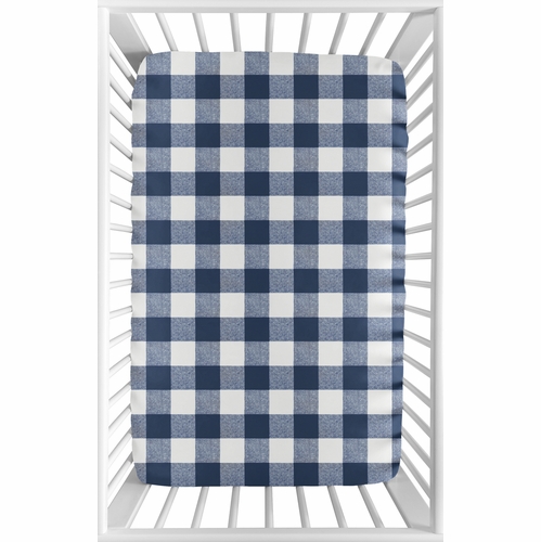 Buffalo Check Navy Blue and White Mini Crib Sheet - alt image 1