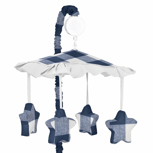 Buffalo Check Navy Blue and White Musical Mobile