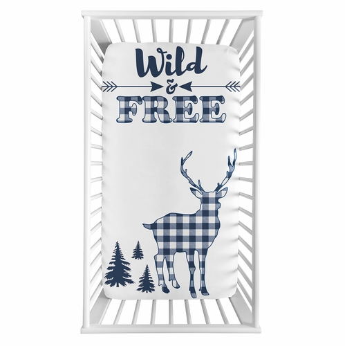 Buffalo Check Navy Blue and White Photo Op Crib Sheet - alt image 1