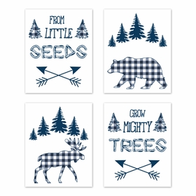 Buffalo Check Navy Blue and White Wall Art Prints - Set of 4