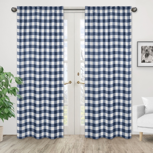 Buffalo Check Navy Blue and White Window Panels - Set of 2 - alt image 1