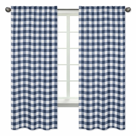 Buffalo Check Navy Blue and White Window Panels - Set of 2