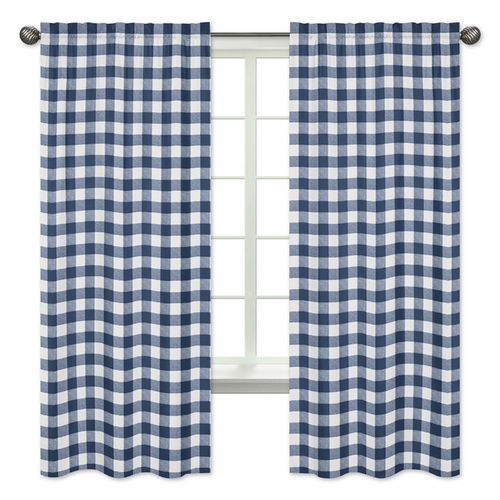 Buffalo Check Navy Blue and White Window Panels - Set of 2