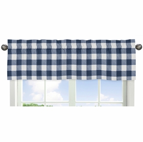 Buffalo Check Navy Blue and White Window Valance