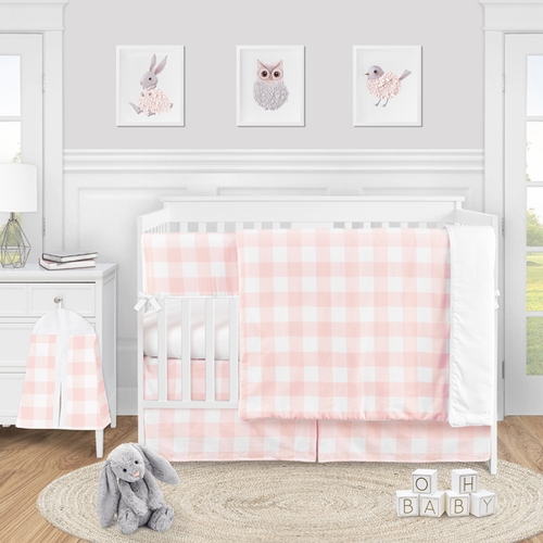 Buffalo Check Pink and White 5 Piece Crib Bedding