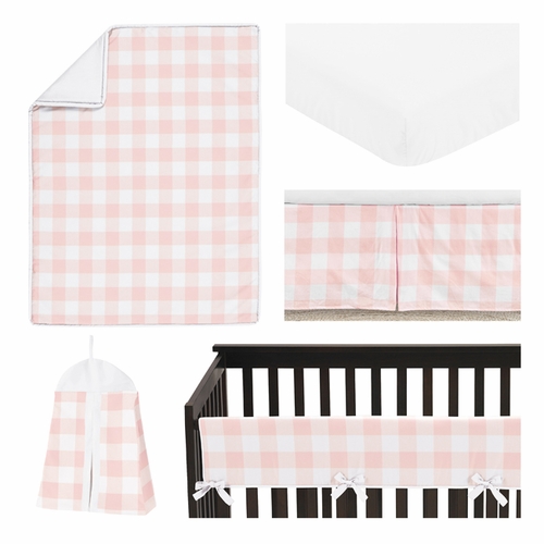Buffalo Check Pink and White 5 Piece Crib Bedding - alt image 1