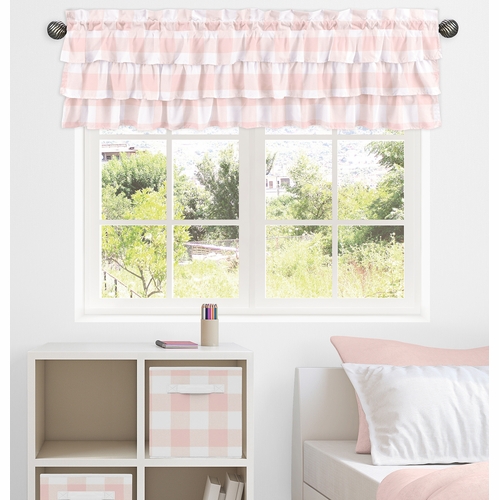 Buffalo Check Pink And White Collection Tiered Window Valance - alt image 1