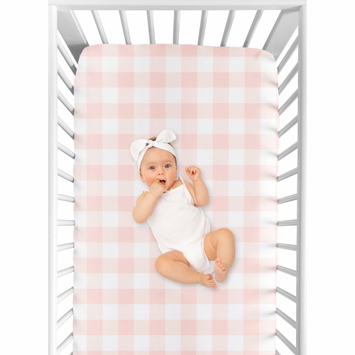 Buffalo Check Pink and White Crib Sheet - alt image 3