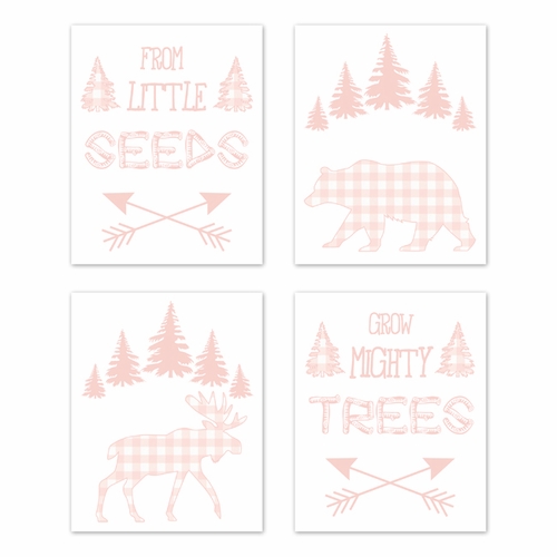 Buffalo Check Pink and White Wall Art Prints - Set of 4