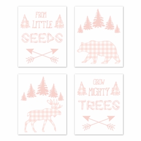 Buffalo Check Pink and White Wall Art Prints - Set of 4