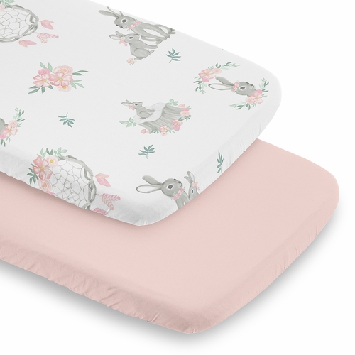 Bunny Floral Collection 2 Pack Baby Bassinet Fitted Sheets