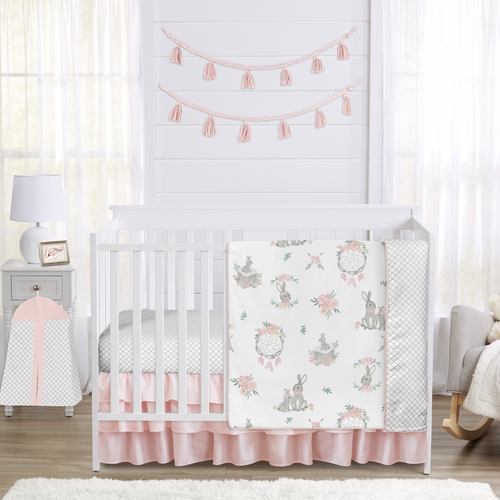 Bunny Floral Collection 4 Piece Bumperless Crib Bedding