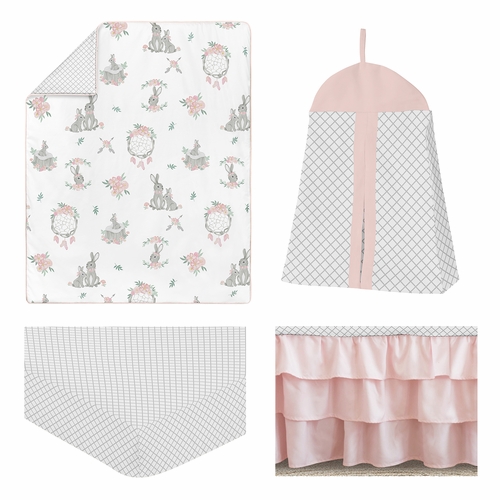 Bunny Floral Collection 4 Piece Bumperless Crib Bedding - alt image 1