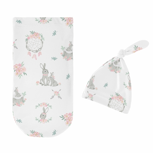 Bunny Floral Collection Baby Cocoon and Beanie Hat - 2 Piece Set - alt image 1