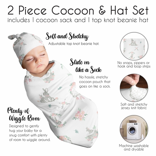 Bunny Floral Collection Baby Cocoon and Beanie Hat - 2 Piece Set - alt image 5