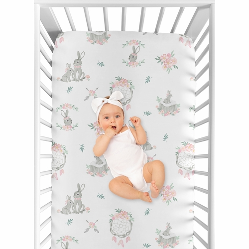 Bunny Floral Collection Crib Sheet - alt image 3