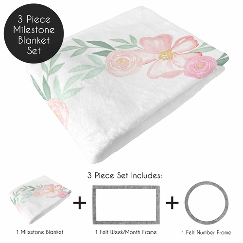 Bunny Floral Collection Monthly Milestone Baby Blanket - alt image 1