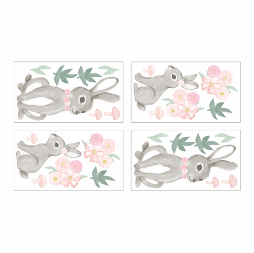 Bunny Floral Collection Peel and Stick Wall Decal Stickers - Set of 4 Sheets - alt image 1