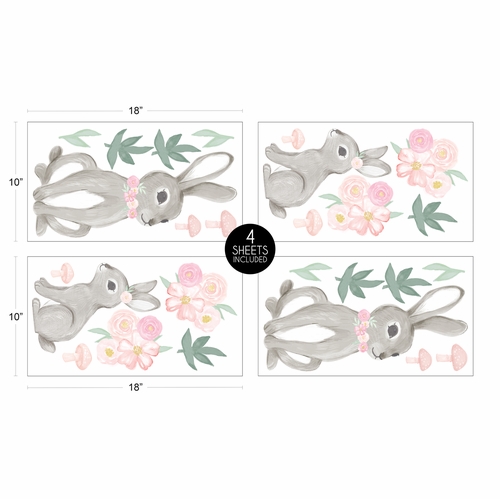 Bunny Floral Collection Peel and Stick Wall Decal Stickers - Set of 4 Sheets - alt image 3