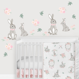 Bunny Floral Collection Peel and Stick Wall Decal Stickers - Set of 4 Sheets