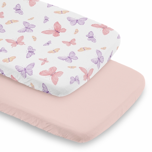 Butterfly Blush Pink and Purple Collection 2 Pack Baby Bassinet Fitted Sheets