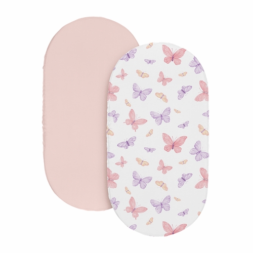 Butterfly Blush Pink and Purple Collection 2 Pack Baby Bassinet Fitted Sheets - alt image 1