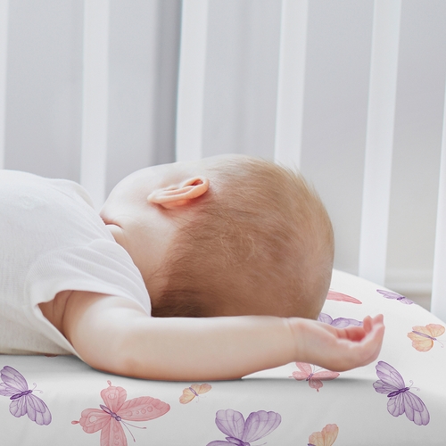 Butterfly Blush Pink and Purple Collection 2 Pack Baby Bassinet Fitted Sheets - alt image 2